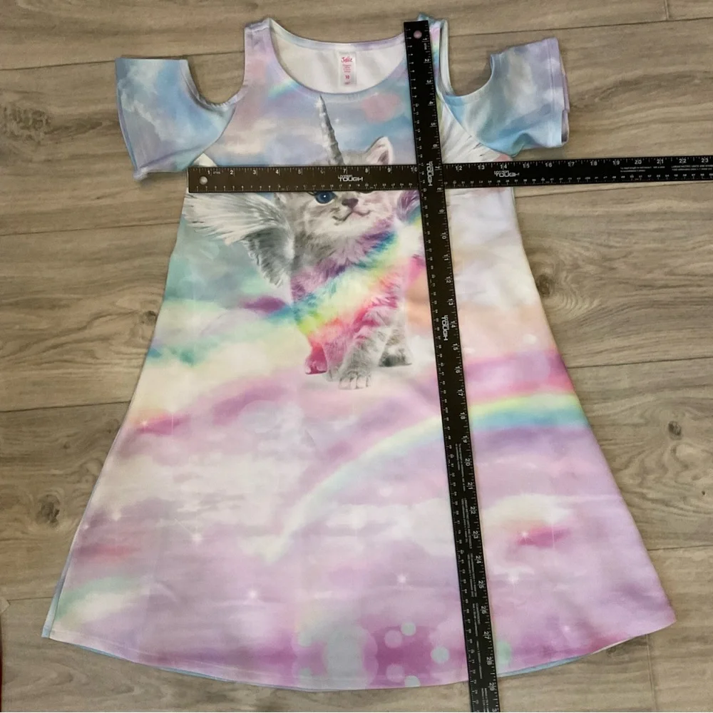 New without tags Justice Unicorn Kitty Cold shoulders dress (pink, purple, blue)